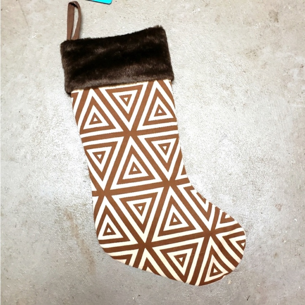 NEW!! Brown Faux Fur Geometric Christmas Stocking. Glitzhome. Wayfair